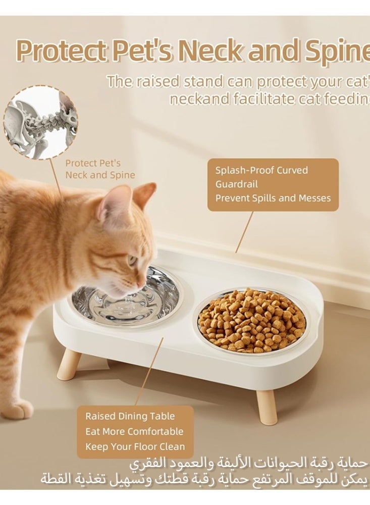 SOGAR SHAMO ارتفع وعاء القط ، رفع وعاء القط الغذاء والماء مجموعة للقطط الداخلية ، دليل الرش مع 2 وعاء الغذاء الحيوانات الأليفة من الفولاذ المقاوم للصدأ للقطط والجرر ، غسالة صحون آمنة بيج - Image 3